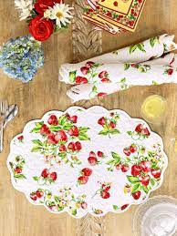 April Cornell Strawberry Basket Quilted Placemat Set-Ecru