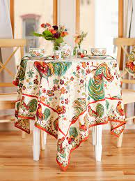 April Cornell Rooster Tablecloth-Ecru