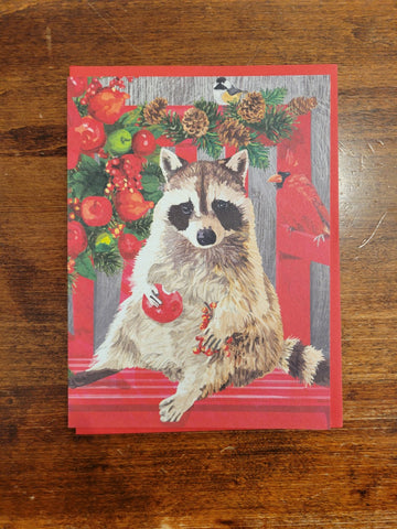 Allport Editions Holiday Card-Red Handed Raccoon