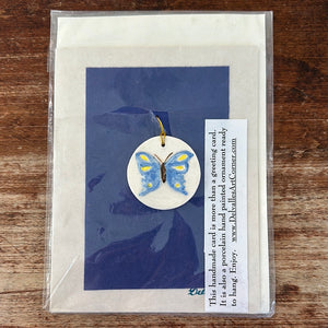 Delvalles Art Corner Blank Card with Ornament-Round Blue Butterfly