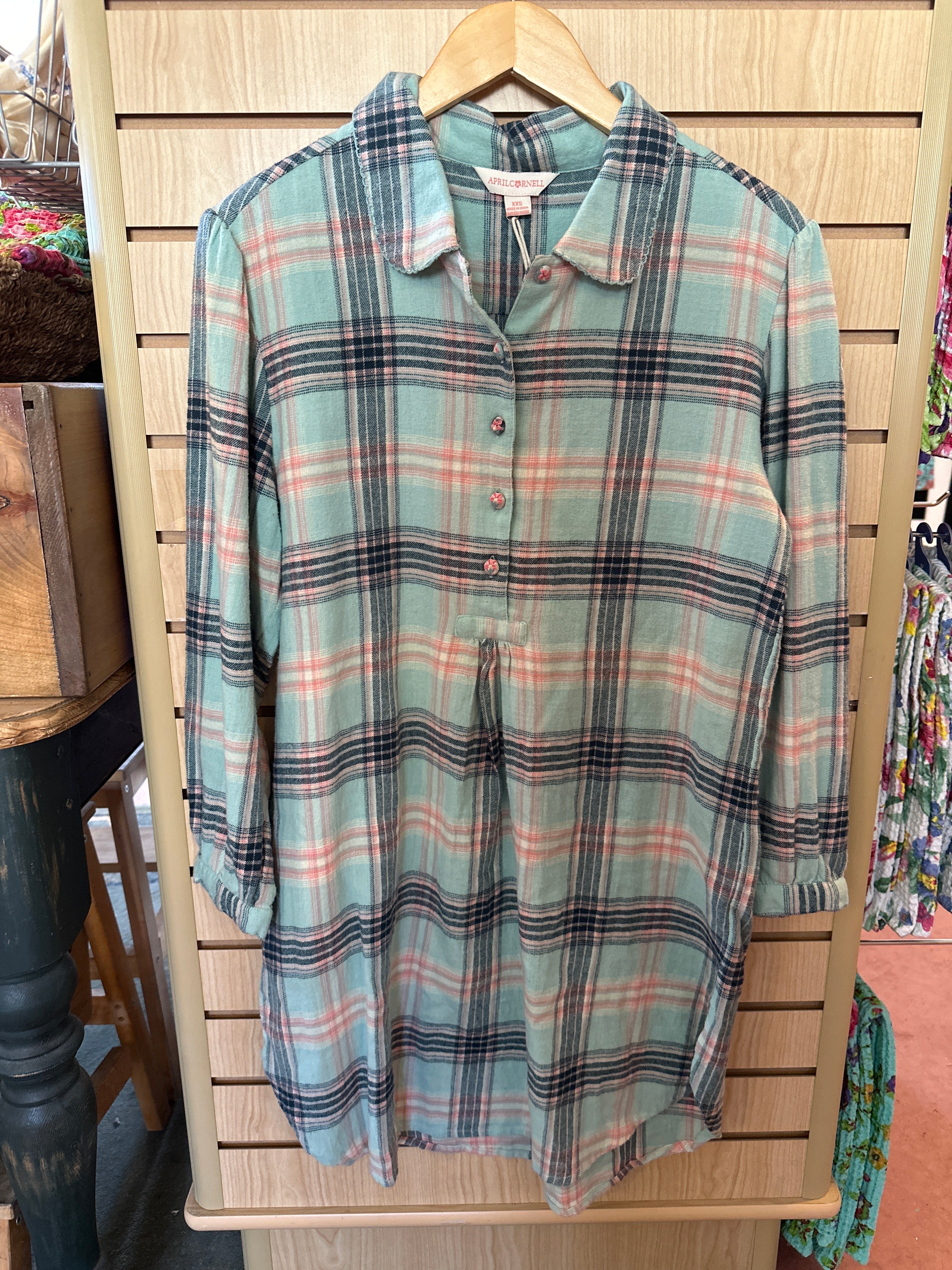 April Cornell Cozy Plaid Nightshirt-Haze Blue