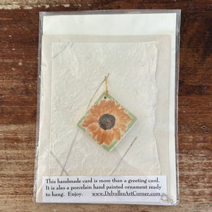 Delvalles Art Corner Blank Card with Square Green Sunflower Ornament