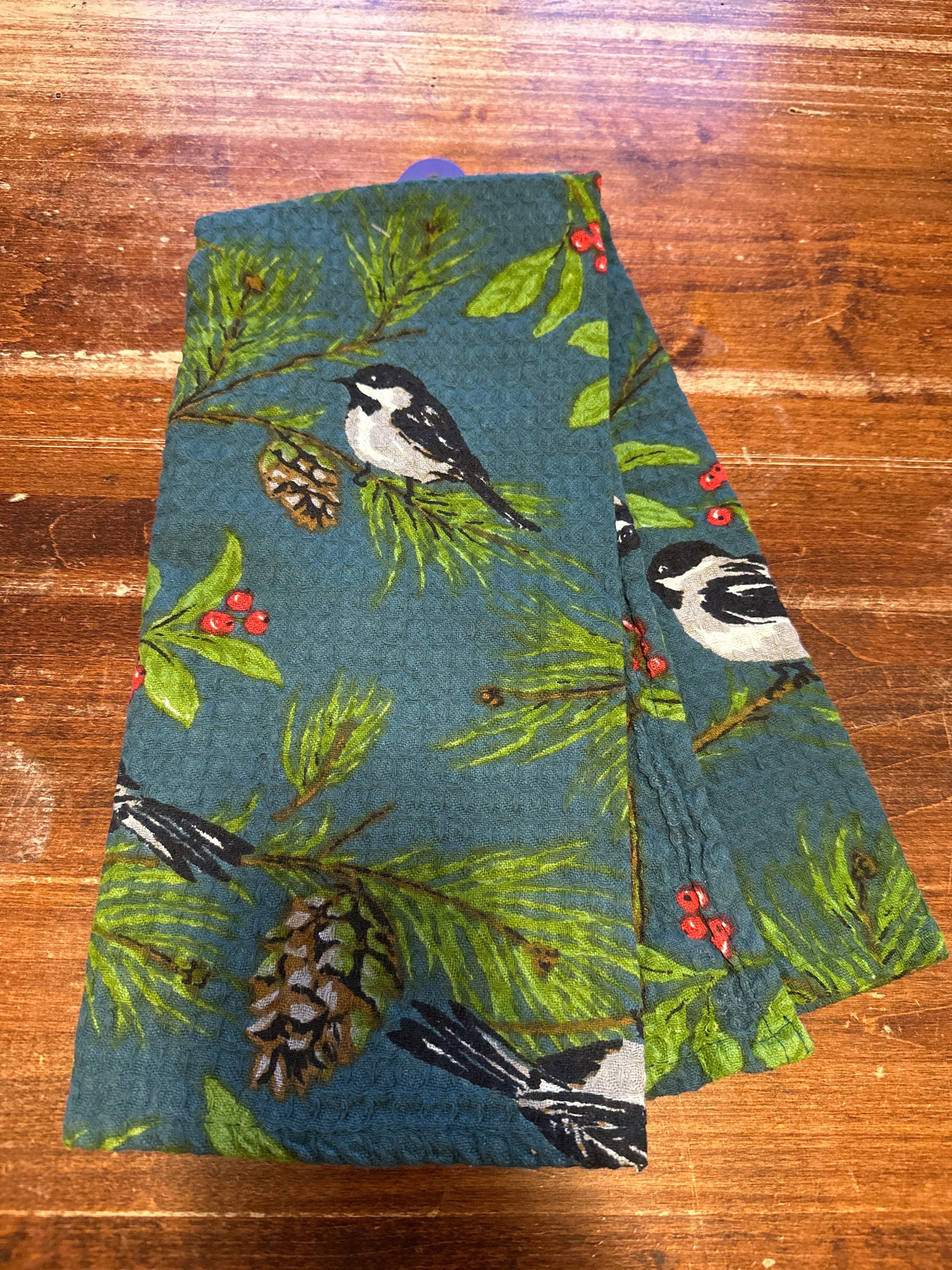 April Cornell Chickadee Tea Towel-Winter Blue