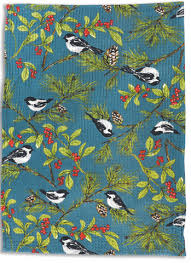 April Cornell Chickadee Tea Towel-Winter Blue