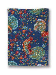 April Cornell Rooster Tea Towel-Navy