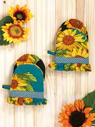 April Cornell Sunflower Patchwork Mini Mitt Set-Multi