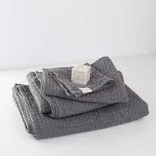 Linen Tales Dark Grey Linen and Cotton Honeycomb Waffle Towel Set