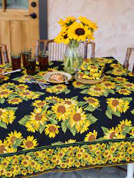April Cornell Sunflower Valley Tablecloth-Black