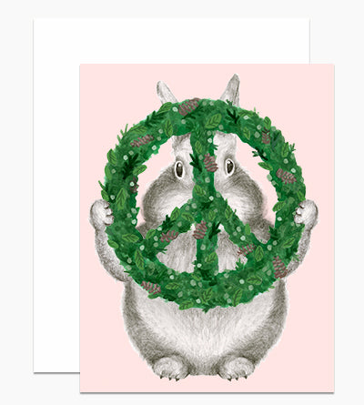 Dear Hancock Bunny Peace Wreath Holiday Card