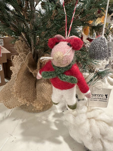 Hamro Village Red Sweater Mice Wool Ornament