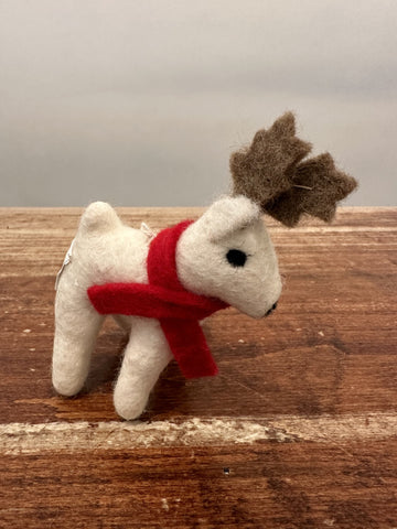 Hamro Village Reindeer With Red Scarf Wool Ornament