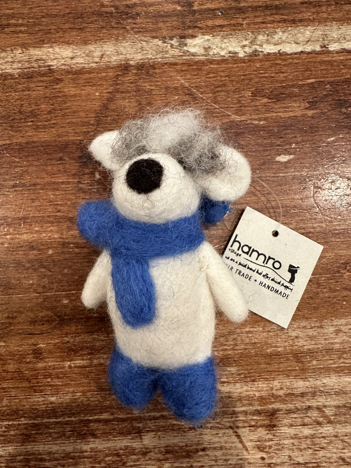 Hamro Village Blue Hat Bear Wool Ornament