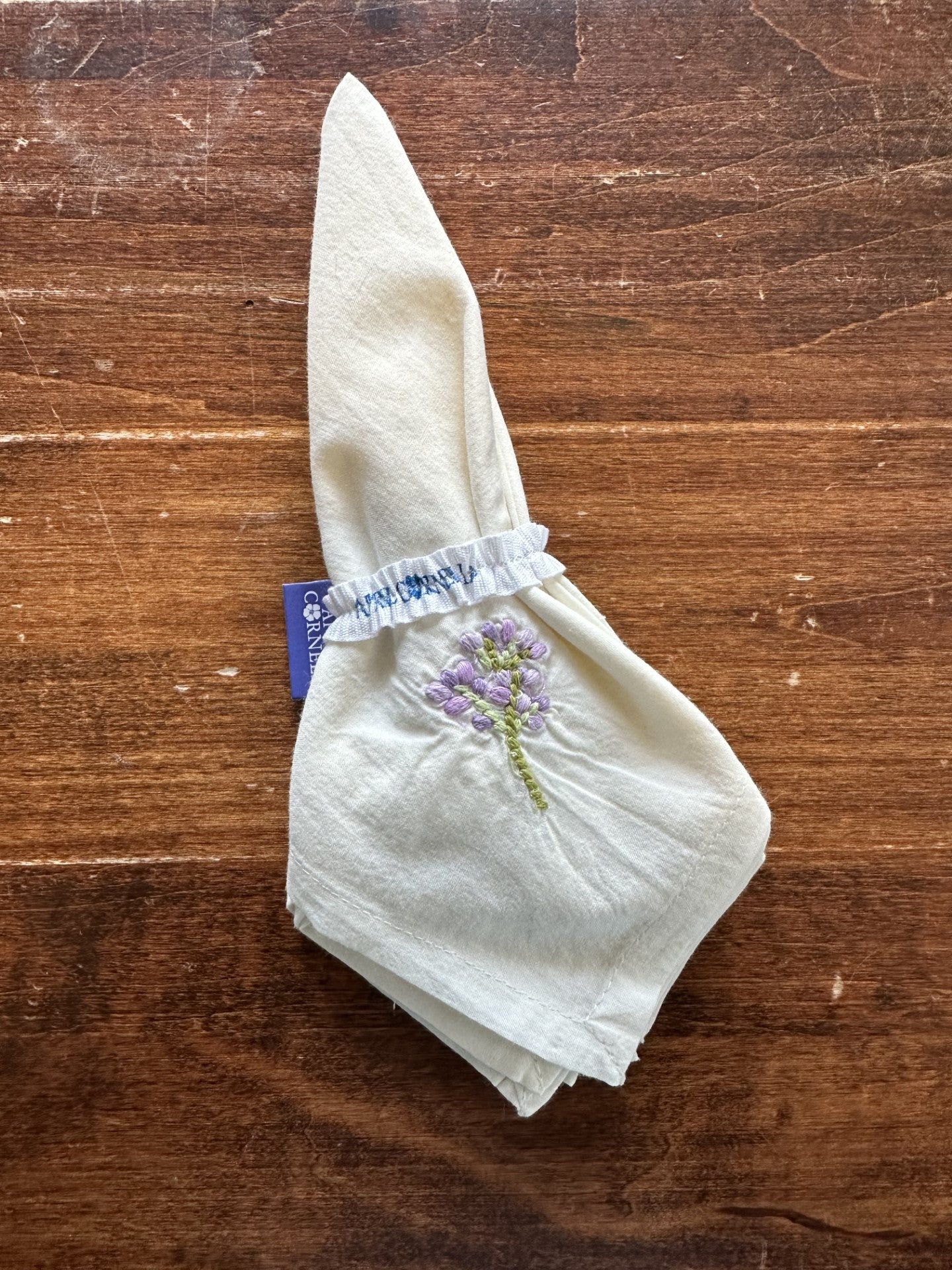 April Cornell Lavender Embroidered Napkin Set of 2-Ecru