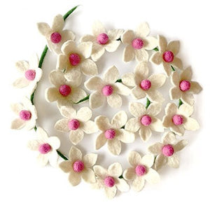Hamro Village Felted Flower Garland-White
