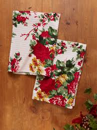 April Cornell Tea Towel-Cottage Rose-Ecru/Christmas