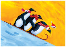 Allport Editions Christmas Card-Sledding Penguins