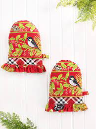 April Cornell Chickadee Patchwork Mini Mitts-Set of 2