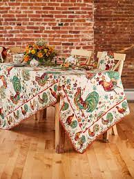 April Cornell Rooster Tablecloth-Ecru