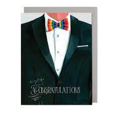 Halfpenny Postage Wedding Card-Rainbow Tie