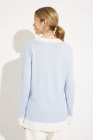 Emproved V-Neck Tunic Sweater-Aqua/Ivory