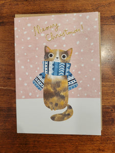 Ohh Deer Christmas Card-Tabby Cat Blue Scarf