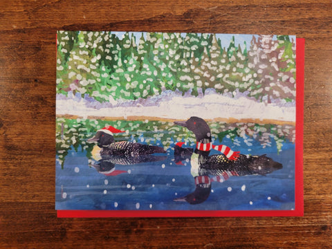 Allport Editions Holiday Card-Warm Loons Reflected