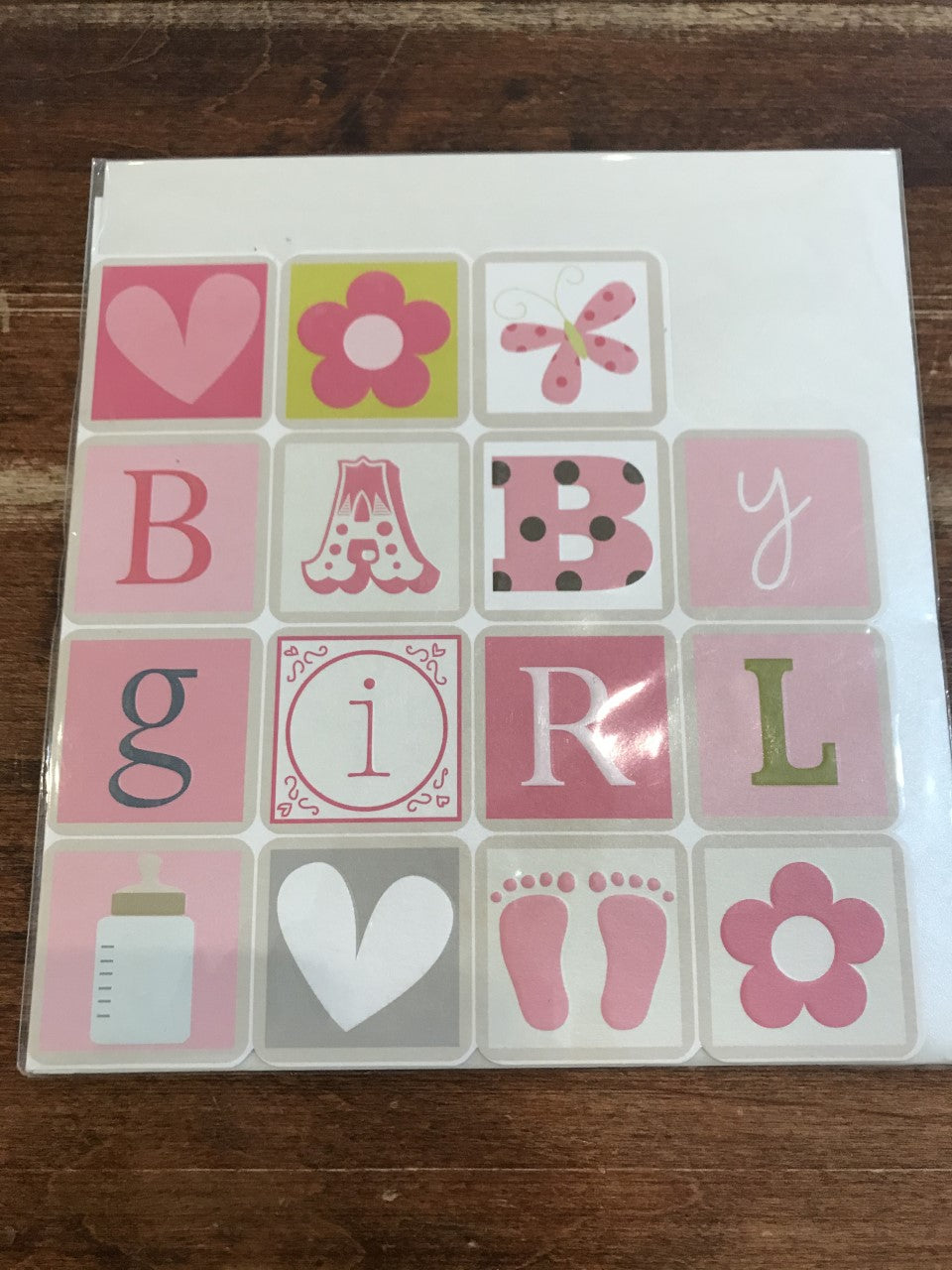 Think of Me Baby Card-Baby Girl Blocks