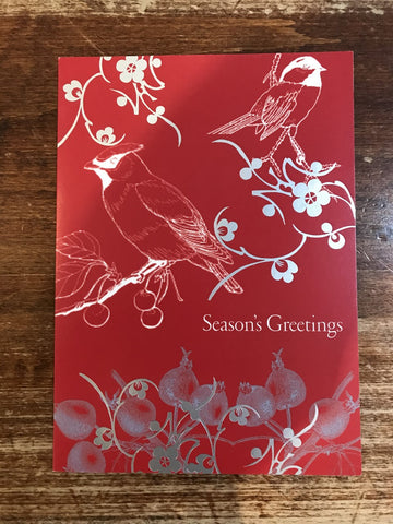 Calypso Christmas Card-Cardinals On Red