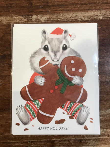Dear Hancock Holiday Card-Chipmunk Eating Gingerbread