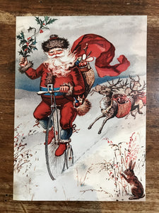 Retrospect Christmas Card-Santa Claus on a Penny Farthing