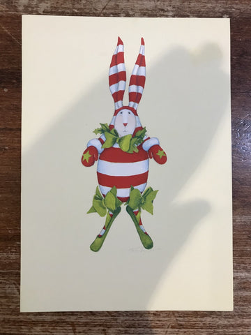 Patience Brewster Christmas Card-Bunny in Stripe