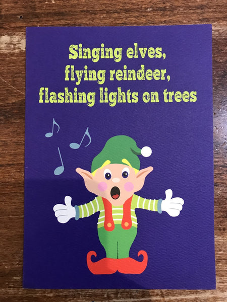 Calypso Christmas Card-Singing Elves